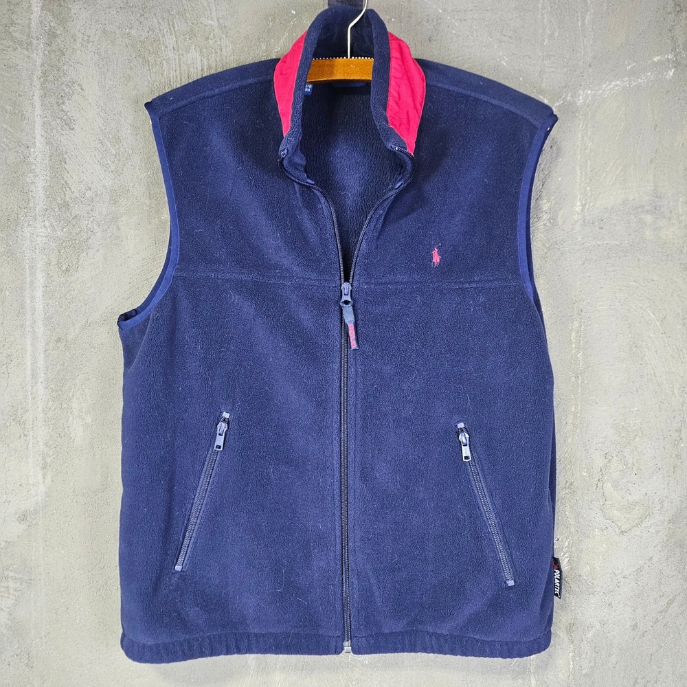 Vintage Polo Golf Ralph Lauren Vest Navy Blue Polartec Fleece Made‎ in USA S